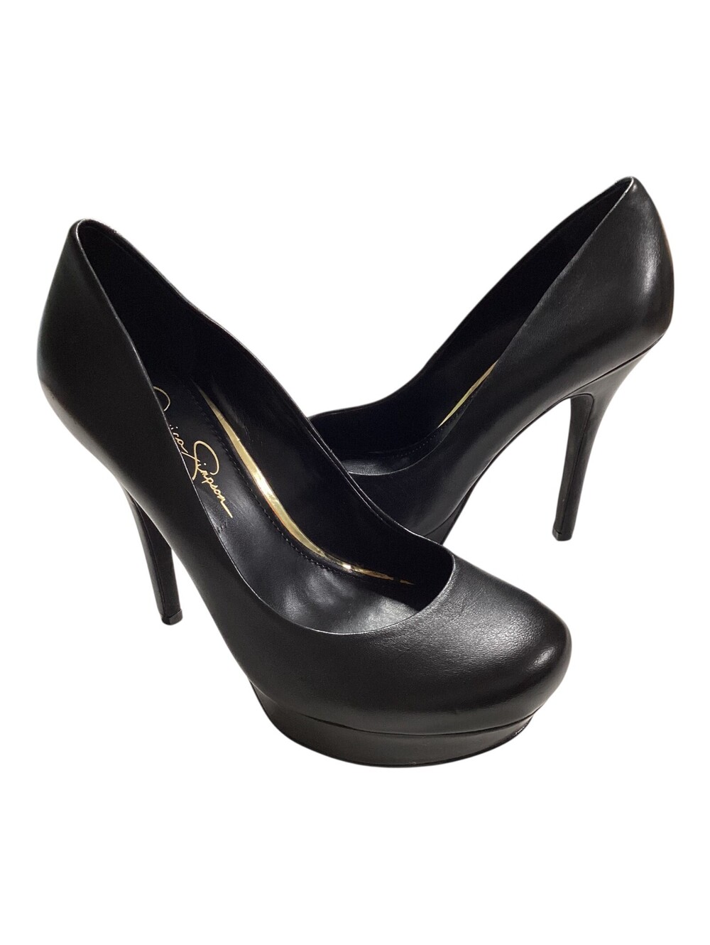 JESSICA SIMPSON Women's Stiletto Platform Heels Leather Black Sz 9B EUR39 EUC